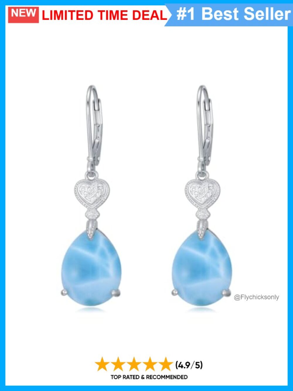 Larimar Teardrop Dangle Earrings 925 Sterling Silver Leverback Drop